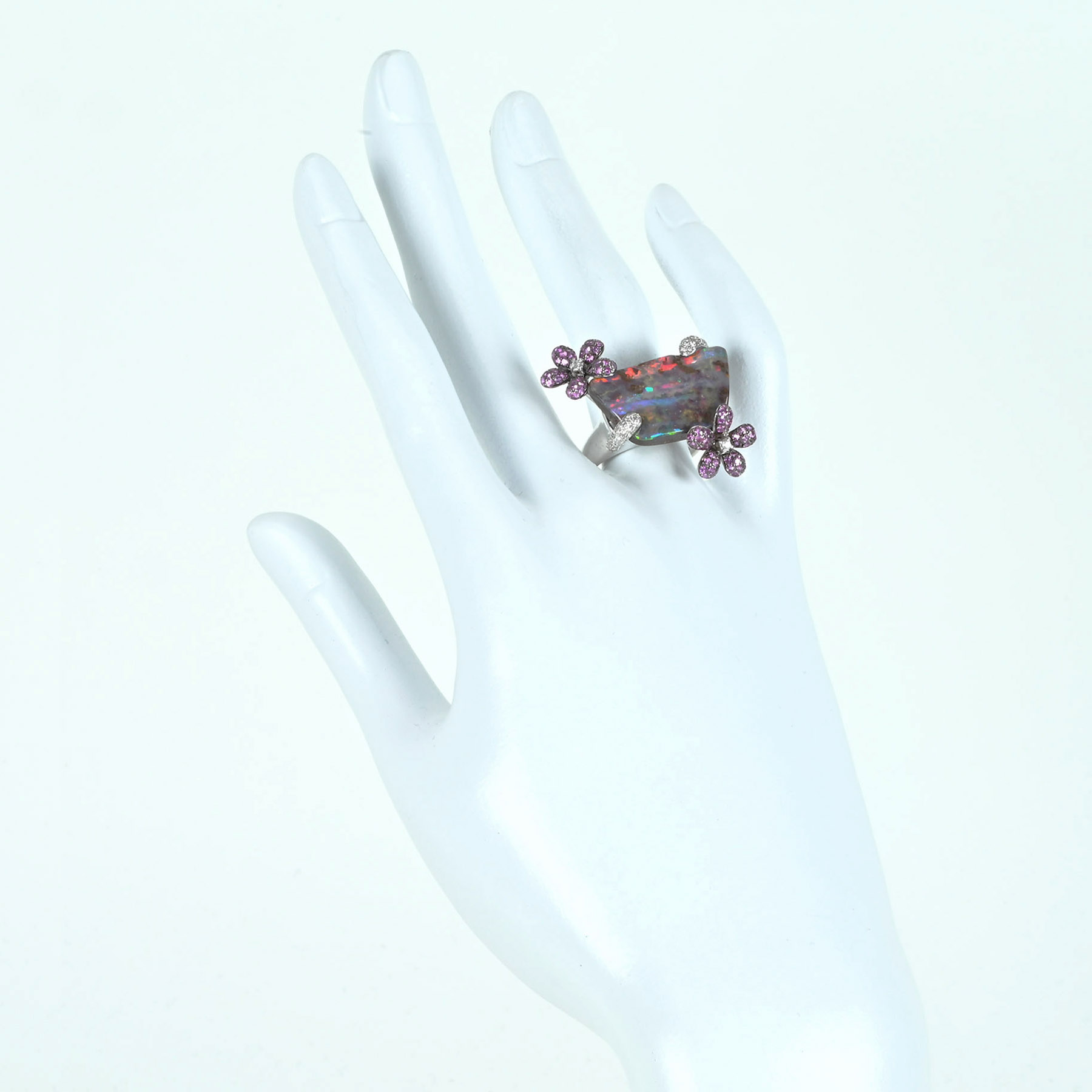 ボルダーオパール&ピンクサファイアリング K18WG OPB13.42ct S-PK0.86ct D0.27ct - 画像 (6)