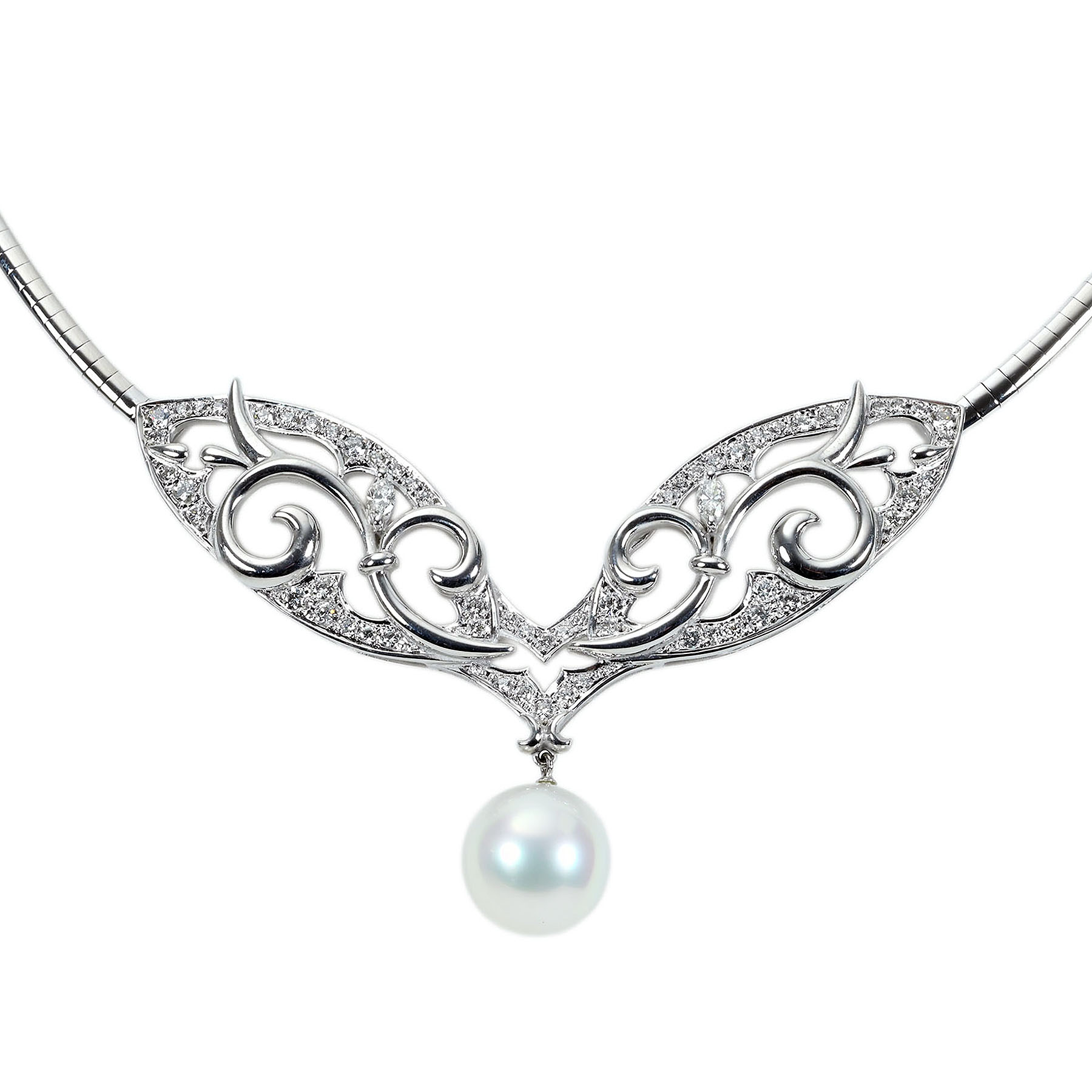 南洋白蝶パールネックレス K18WG P12.5mm D1.26ct - 画像 (2)