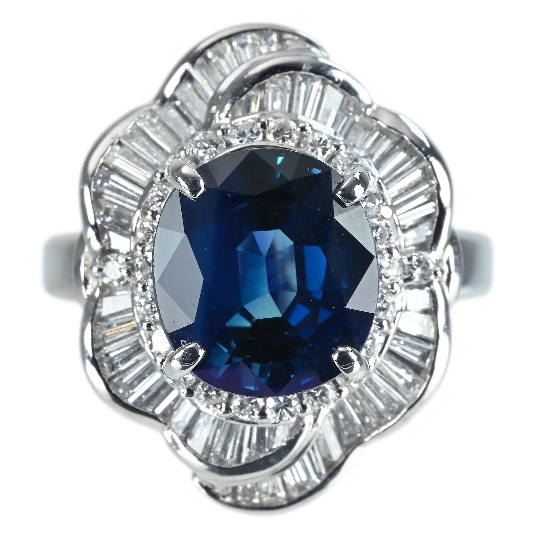 サファイアリング PT900 S4.19ct D1.00ct - 画像 (2)
