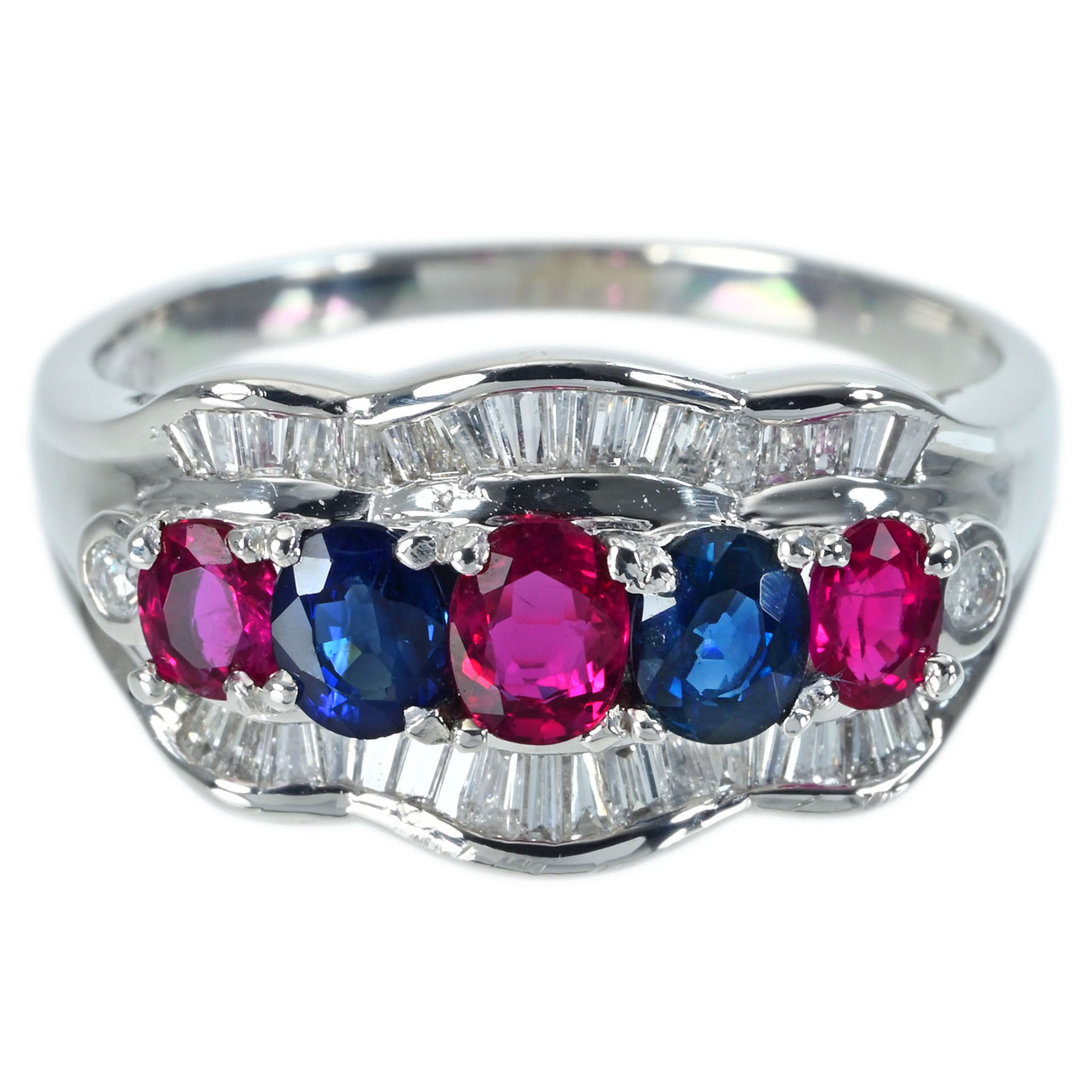 ルビー&サファイアリング PT900 R1.36ct D0.40ct - 画像 (2)