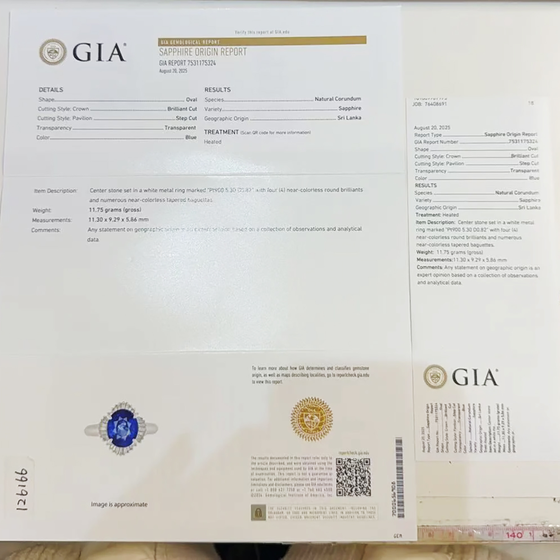 スリランカ産サファイアリング PT900 S5.30ct D0.82ct - 画像 (7)