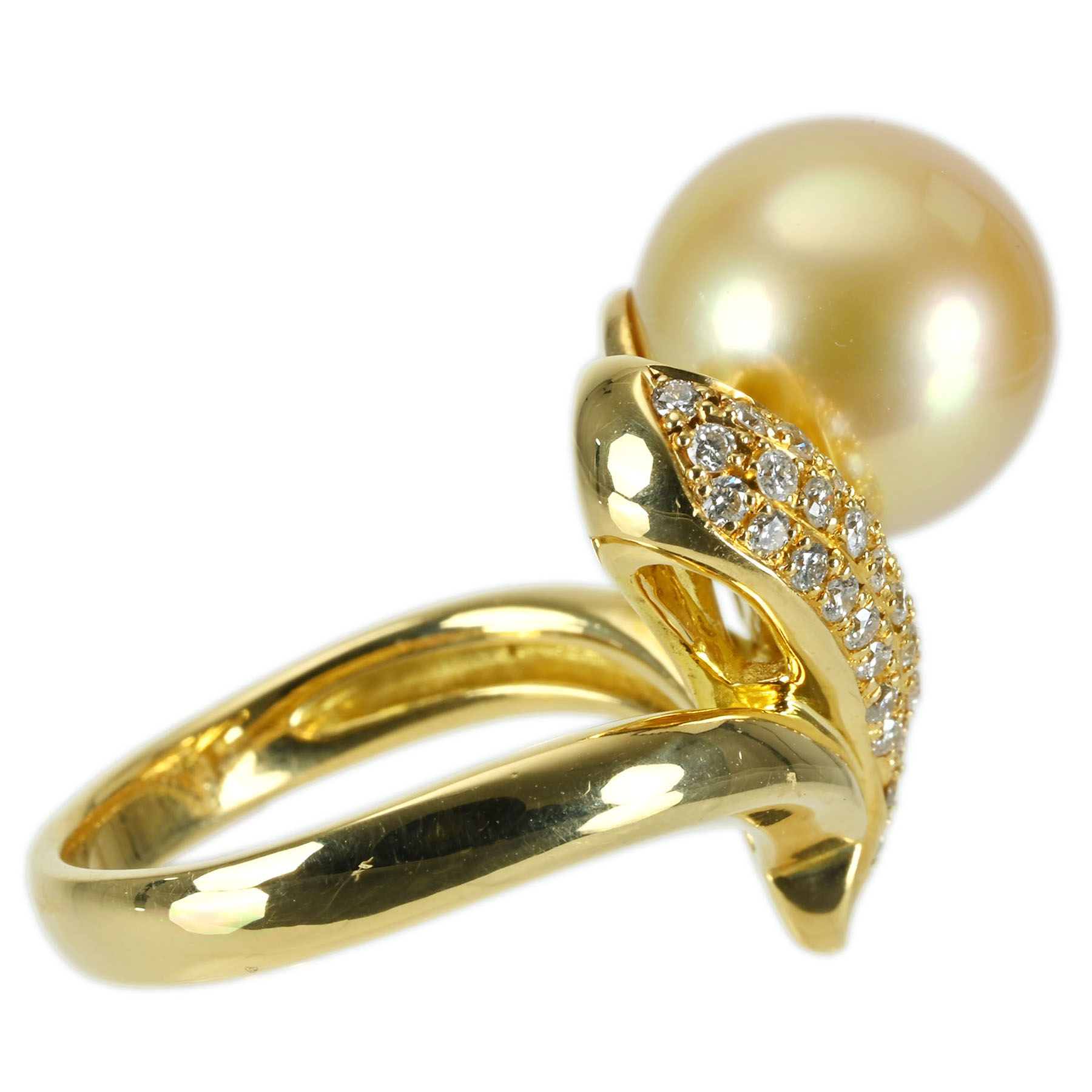 南洋白蝶ゴールデンパールリング K18YG P11.3mm D0.44ct - 画像 (4)