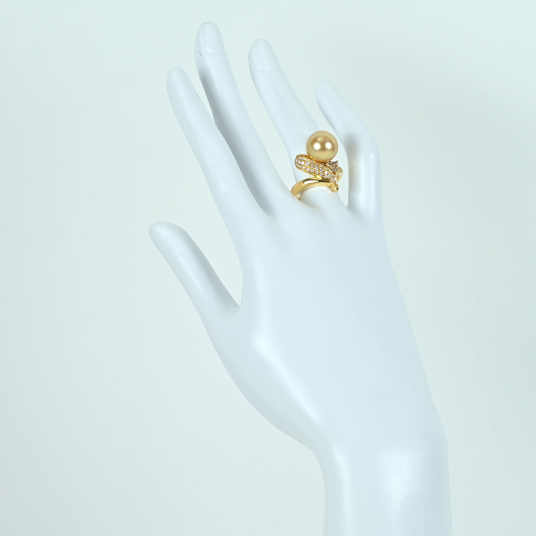 南洋白蝶ゴールデンパールリング K18YG P11.3mm D0.44ct - 画像 (6)