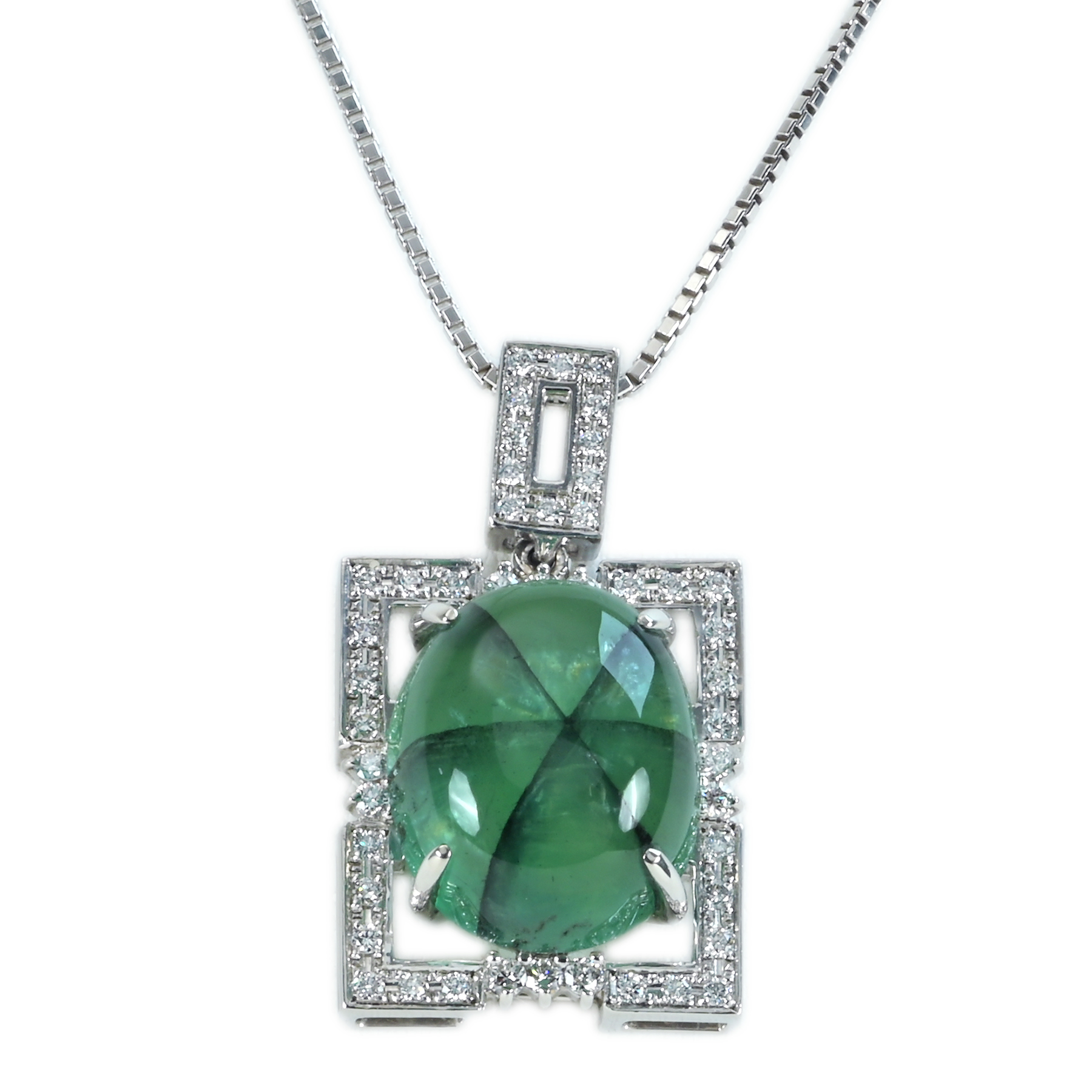 トラピッチェエメラルドペンダント PT900/K18WG E15.51ct D0.44ct 14.5g - 画像 (2)