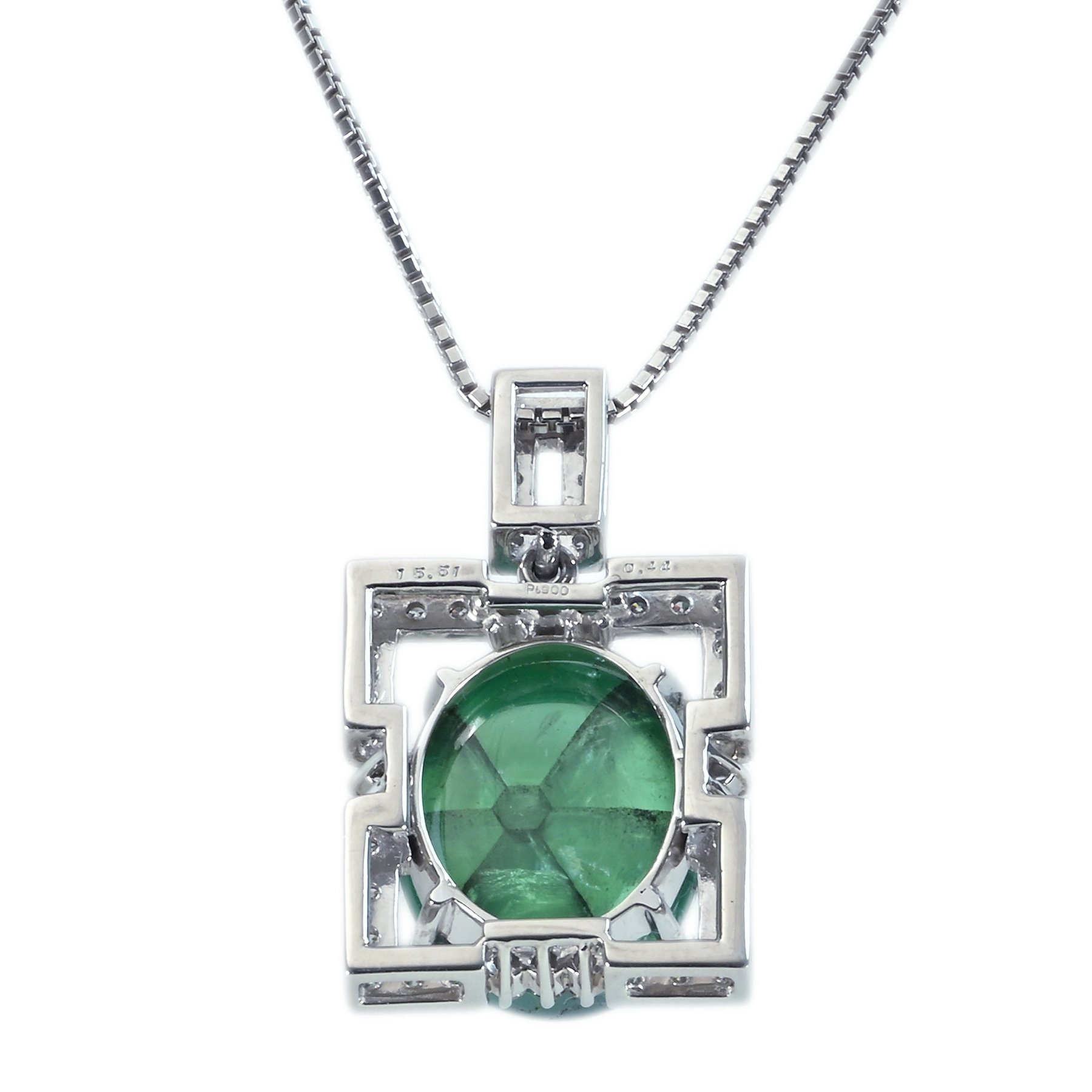 トラピッチェエメラルドペンダント PT900/K18WG E15.51ct D0.44ct 14.5g - 画像 (3)