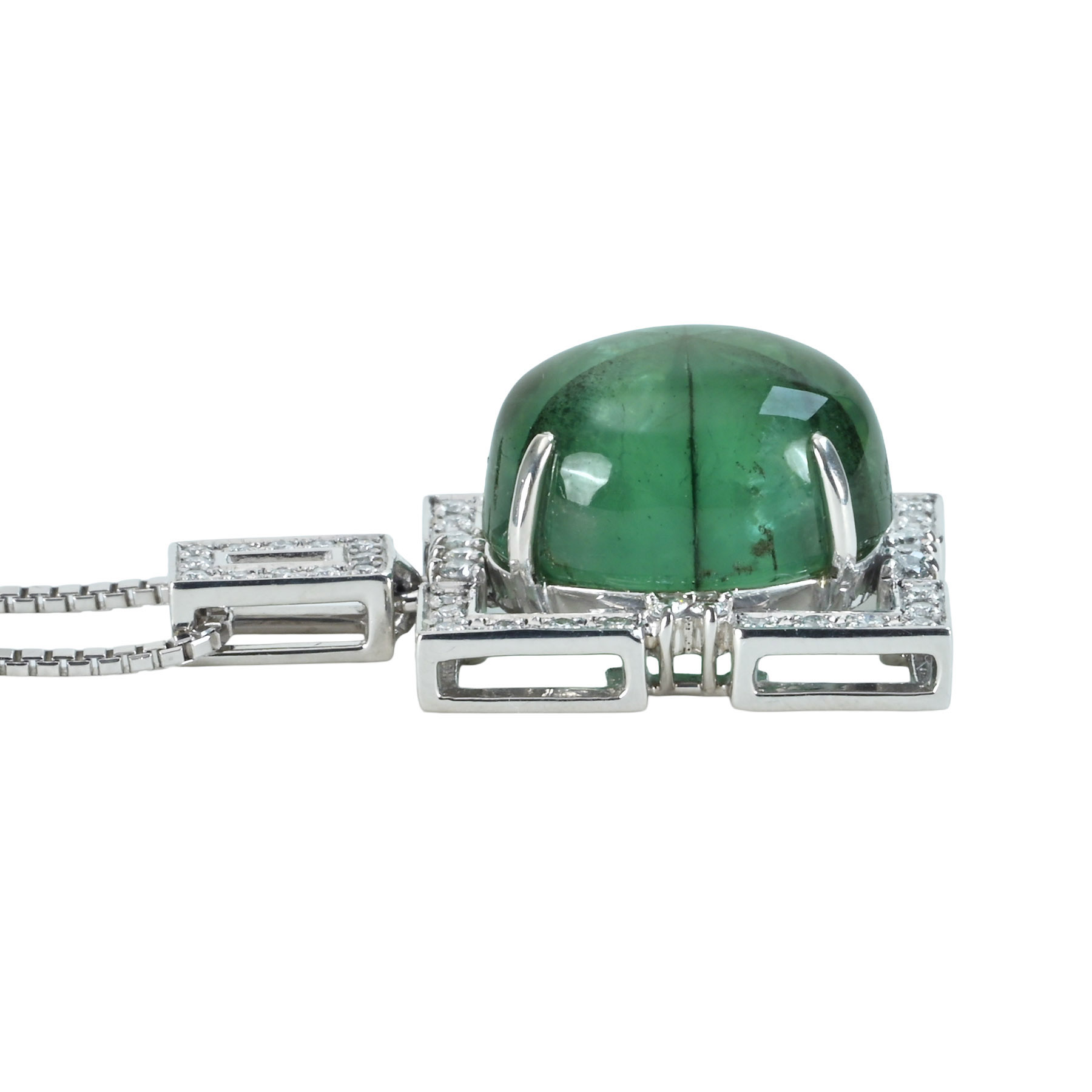 トラピッチェエメラルドペンダント PT900/K18WG E15.51ct D0.44ct 14.5g - 画像 (4)