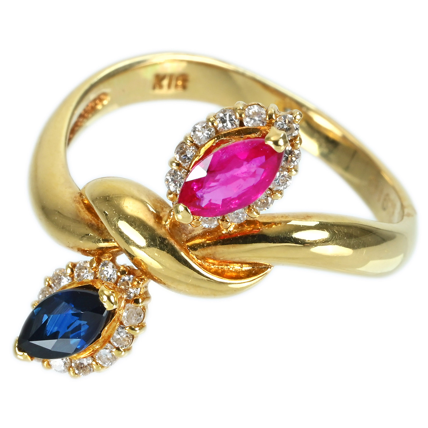 サファイア&ルビーリング K18YG D0.16ct - 画像 (3)