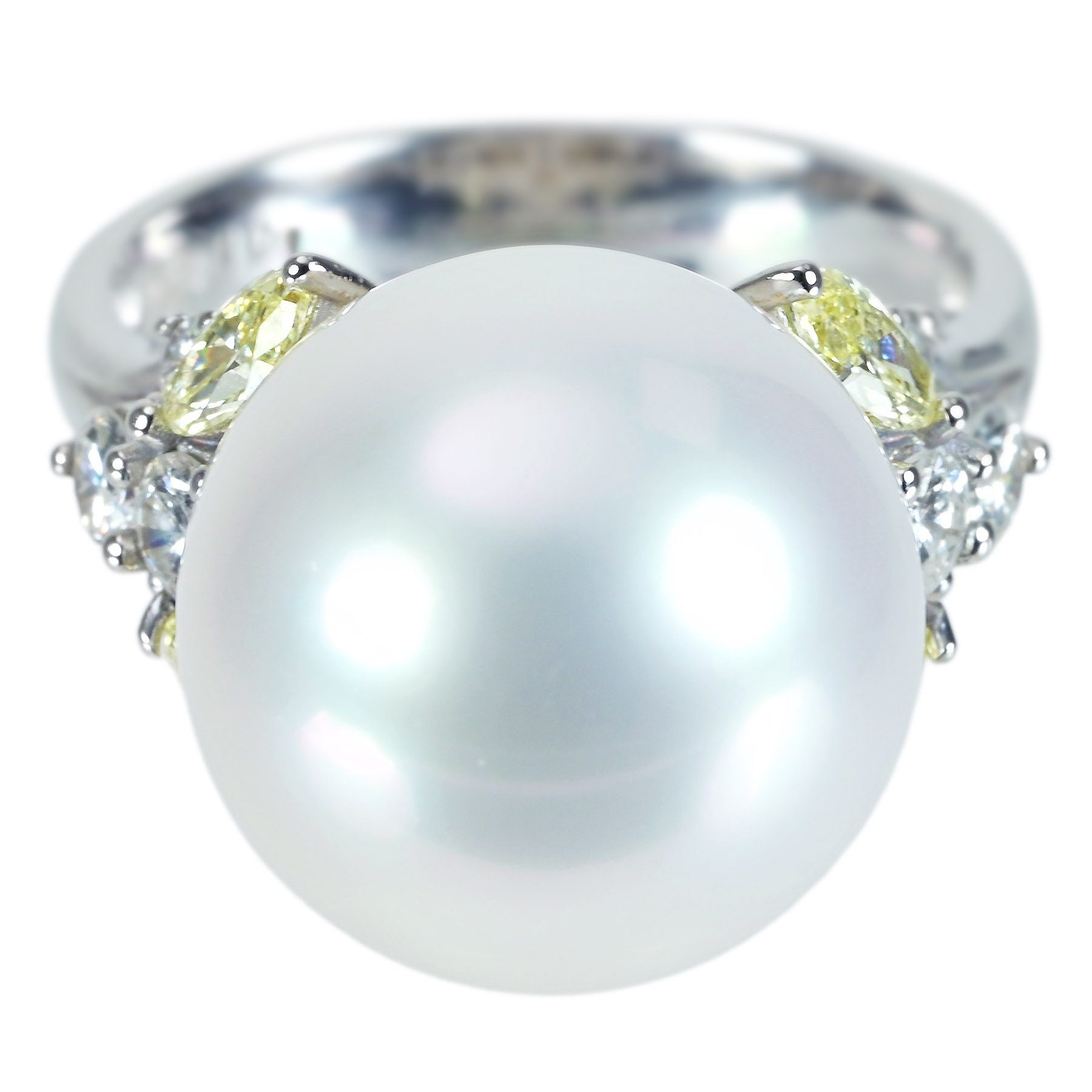 白蝶パールリング K18WG P13.8mm D1.01ct - 画像 (2)