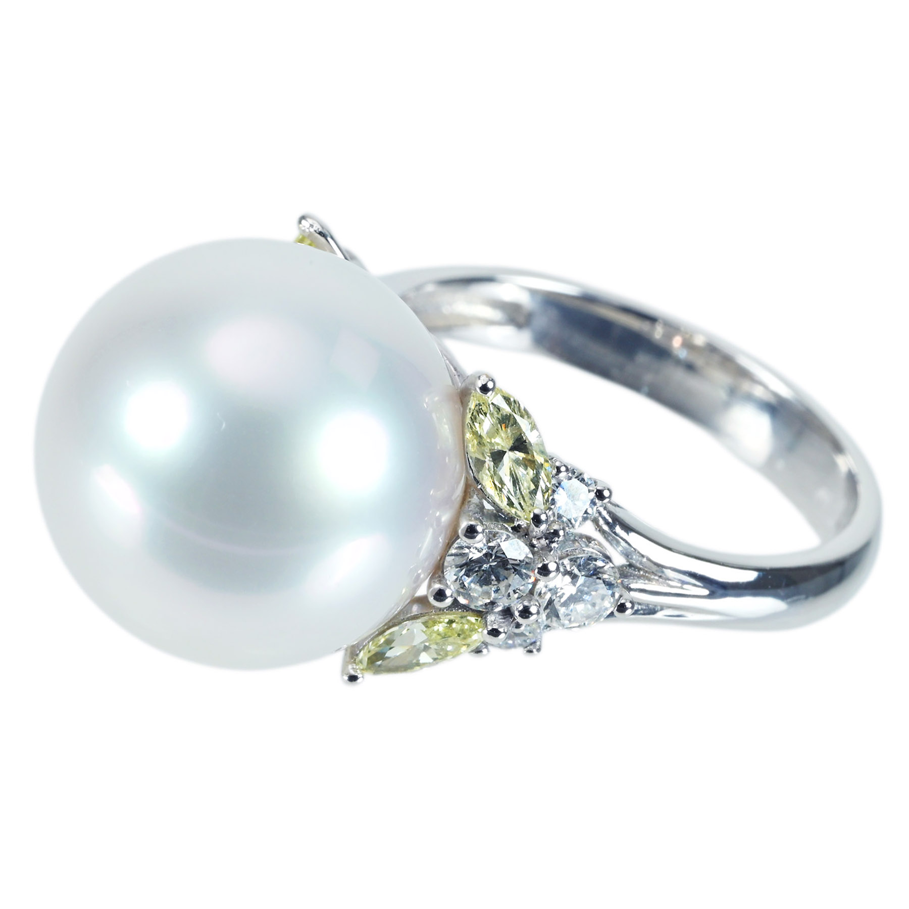白蝶パールリング K18WG P13.8mm D1.01ct - 画像 (3)