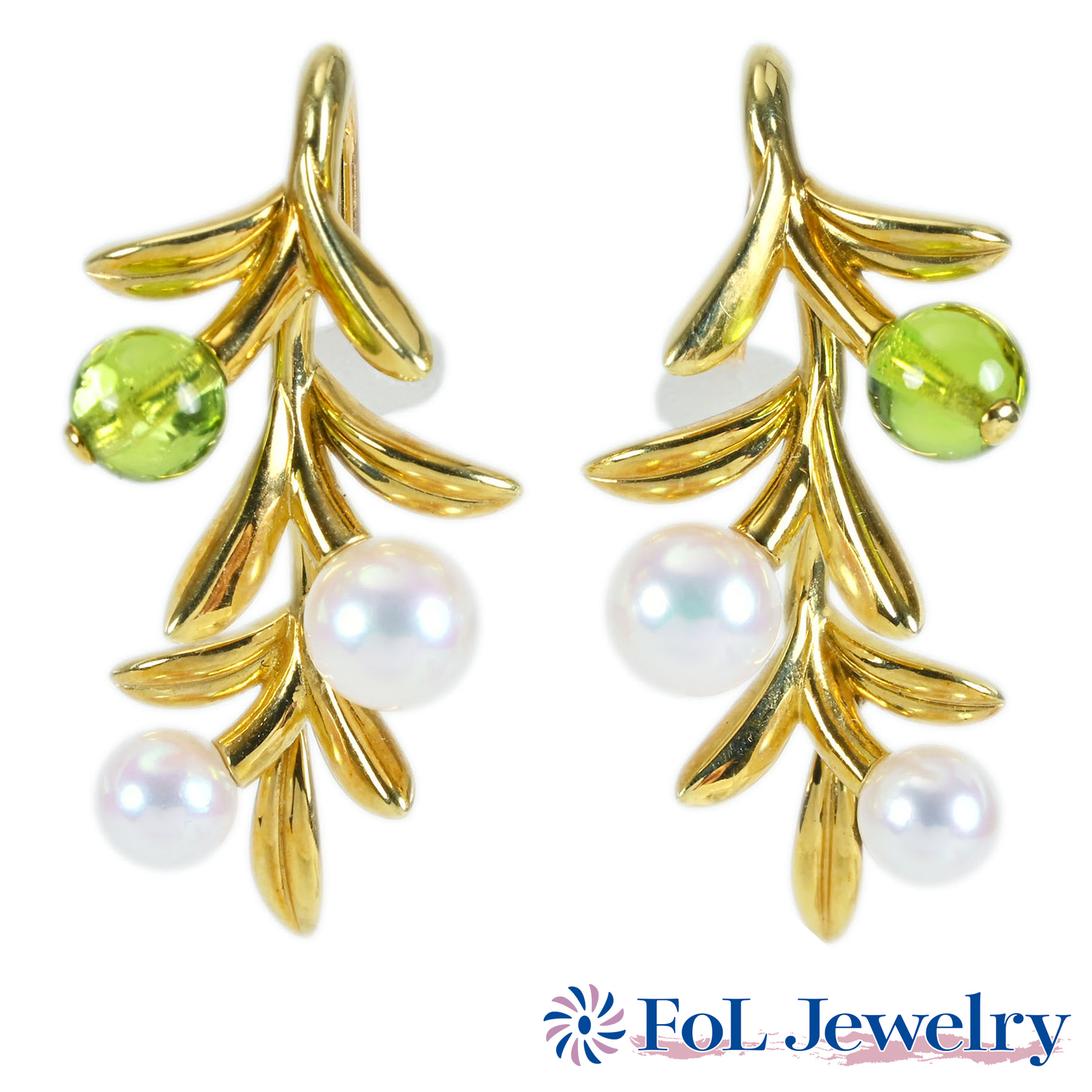 アコヤパール&ペリドットピアス "MIKIMOTO" K18YG P4.0-5.5mm