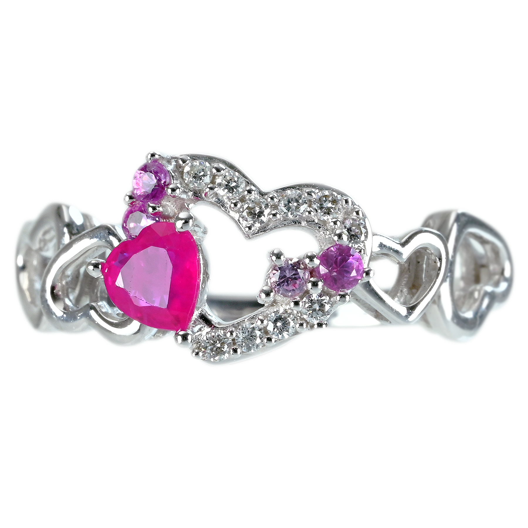 ルビ―&ピンクサファイアリング K18WG R0.21ct S-PK0.09ct D0.07ct - 画像 (2)