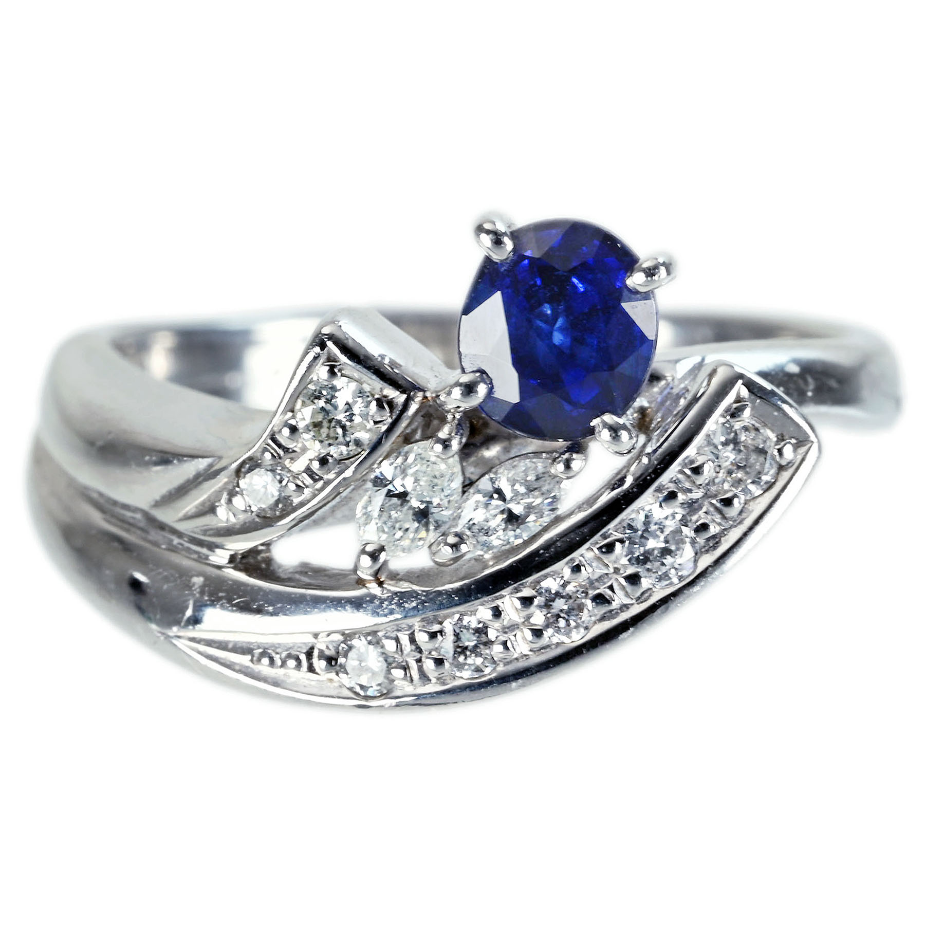 サファイアリング PT900 S0.58ct D0.20ct - 画像 (2)