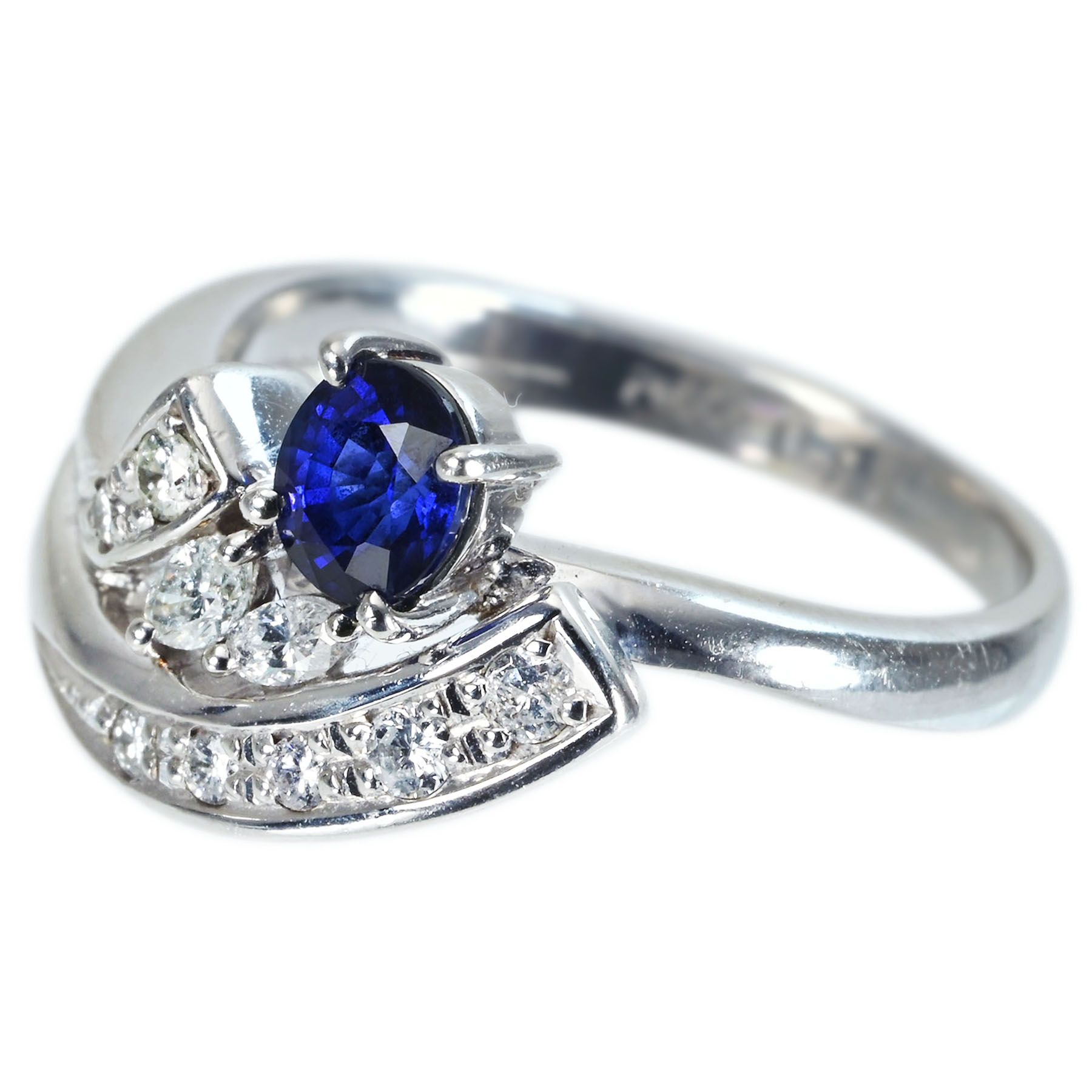 サファイアリング PT900 S0.58ct D0.20ct - 画像 (3)